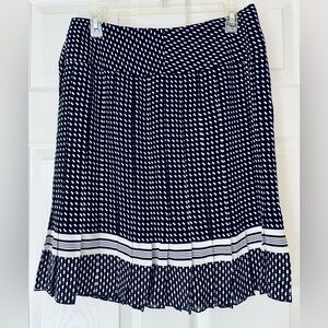 Jones New York | 100% Silk Pleated Midi Skirt | Navy Polka Dot